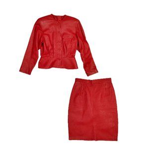 Lapiel (Vintage) Red Leather Jacket & Skirt Set Sz. 6